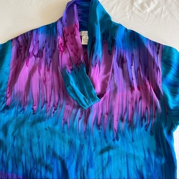 Vintage 80s Silk Blouse Skirt Set His & Hers Size Medium - Picture 3 of 11